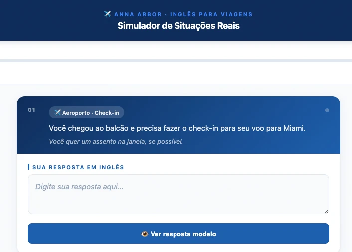 Simulador de Situações Reais, tela de check-in no aeroporto